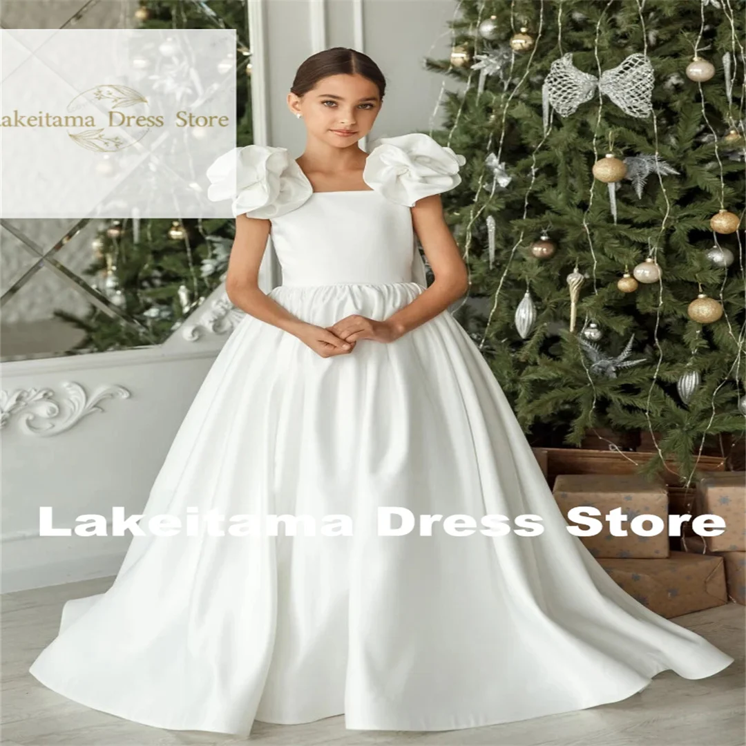 Customization Wedding Birthday With Bow First Flower Girl Dresses Sleeveless Banquet Satin Solid For  Communion Gowns