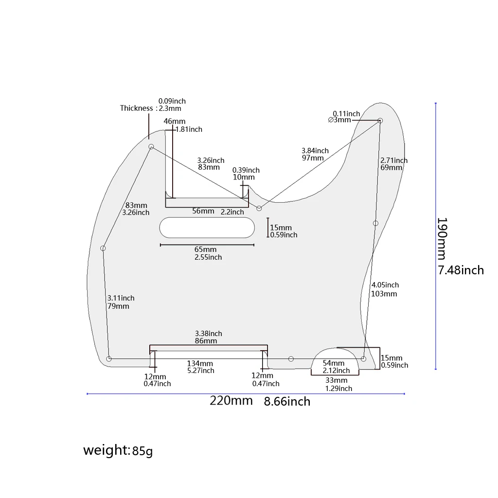 8 Holes Tele Guitar Pickguard for Telecaster Style Guitar replacement 1Ply White