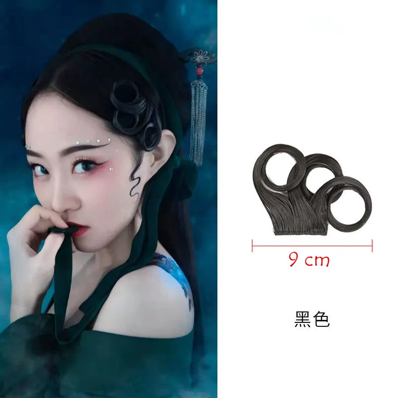 Flequillo de pelo Hanfu chino negro y marrón para mujer, flequillo de forma Vintage, juego de película de TV, peinado de Cosplay de serpiente verde