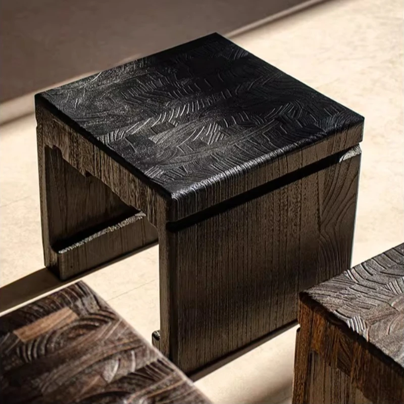 

Низкий табурет из массива дерева в форме горы, минималистичный пуфик для прихожей, прямоугольный кофейный столик, подставка для ног, универсальное сиденье для макияжа