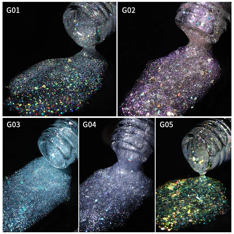 MSHARE 100ml Flakes Glitter Top Coat Gel Polish Chameleon Nail Gels Purple Shiny Sequins Soak Off UV LED Nail Art