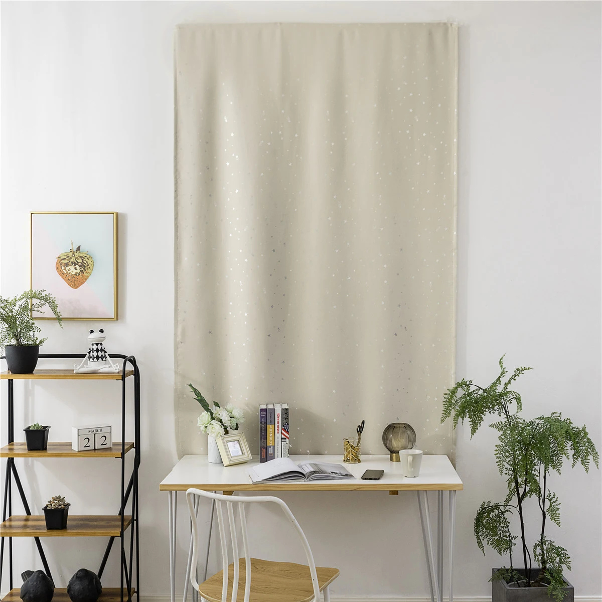 

Silver Star Blackout Curtain Punch Free Window Drape Thick Light Blocking Bedroom Kids Room Decoration Curtains