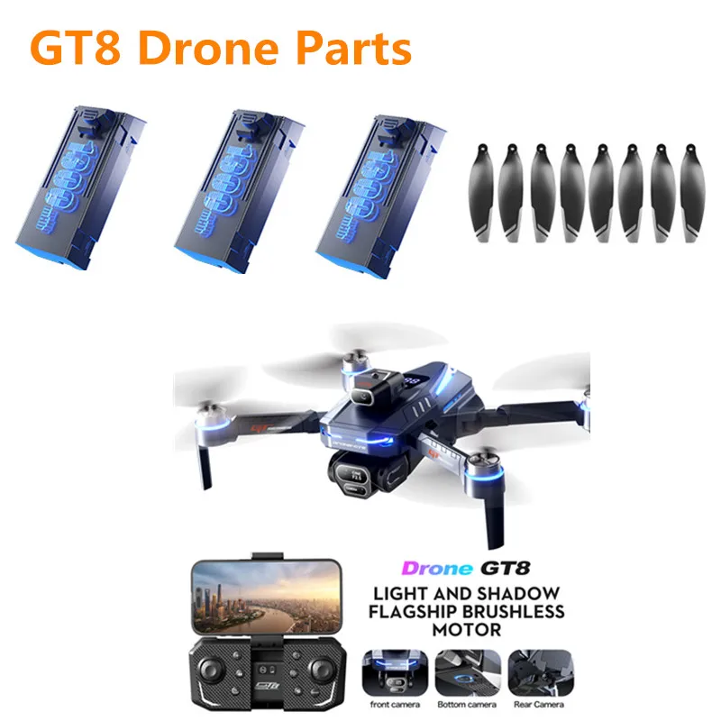 GT8 Smart Obstacle Avoidance Remote Control RC Drone Quadcopter Spare Parts Accessories 3.7V 1300MAH Battery/Propeller/USB