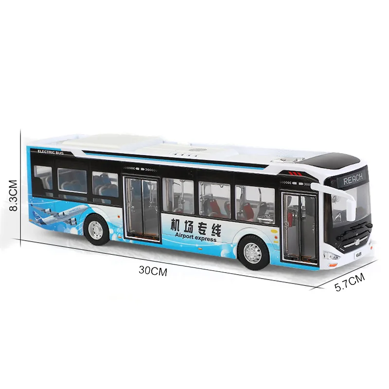 1/42 Large Size Alloy Electric Tourist City Traffic Bus Model Passenger Car Model Metal Business Bus Model Sound Light Kids Gift