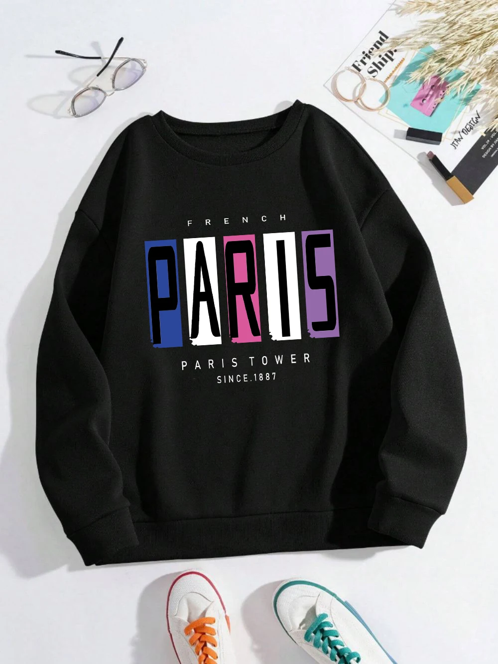 Fashion Woman Pullover French Paros Paris Tower Letter Printing Hoodie Fleece Warm Crewneck Sweatshirt Street Female Clothes