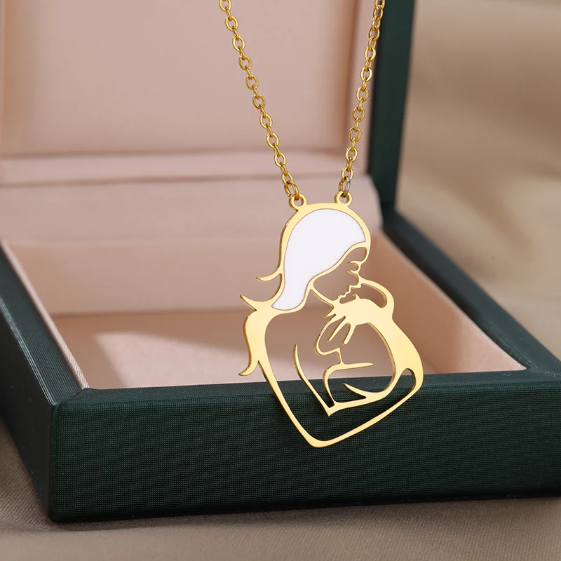 Mom and Choker Necklace For Women Gold Color Stainless Steel Necklace Charm Collier Family Jewelry Mother\'s Day Gift