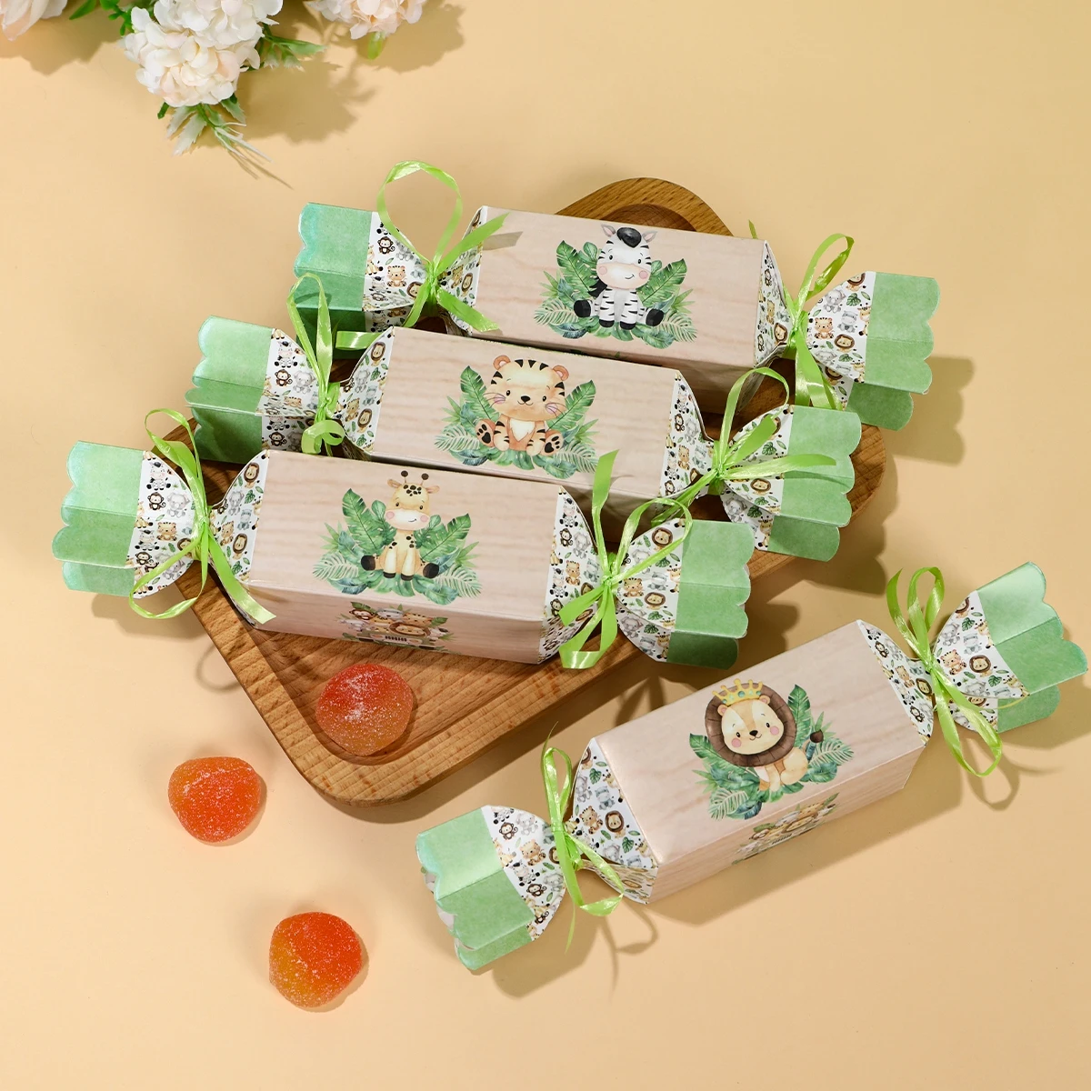 6Pcs Jungle Animals Candy Boxes Safari 1st Wild One Birthday Party Decorations Kids Jungle Forest Theme Baby Shower Boy Supplies