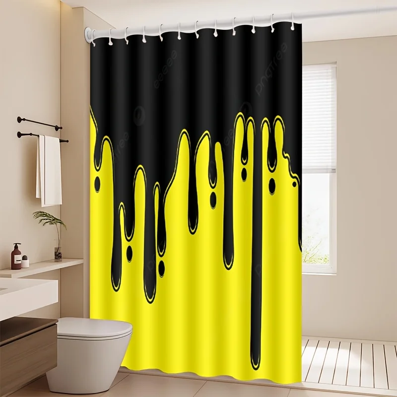 

Abstract Yellow Black Drip Splash Print Waterproof Shower Curtain Bathroom Decor Modern Wall Curtain Liner 180x180cm Home Use