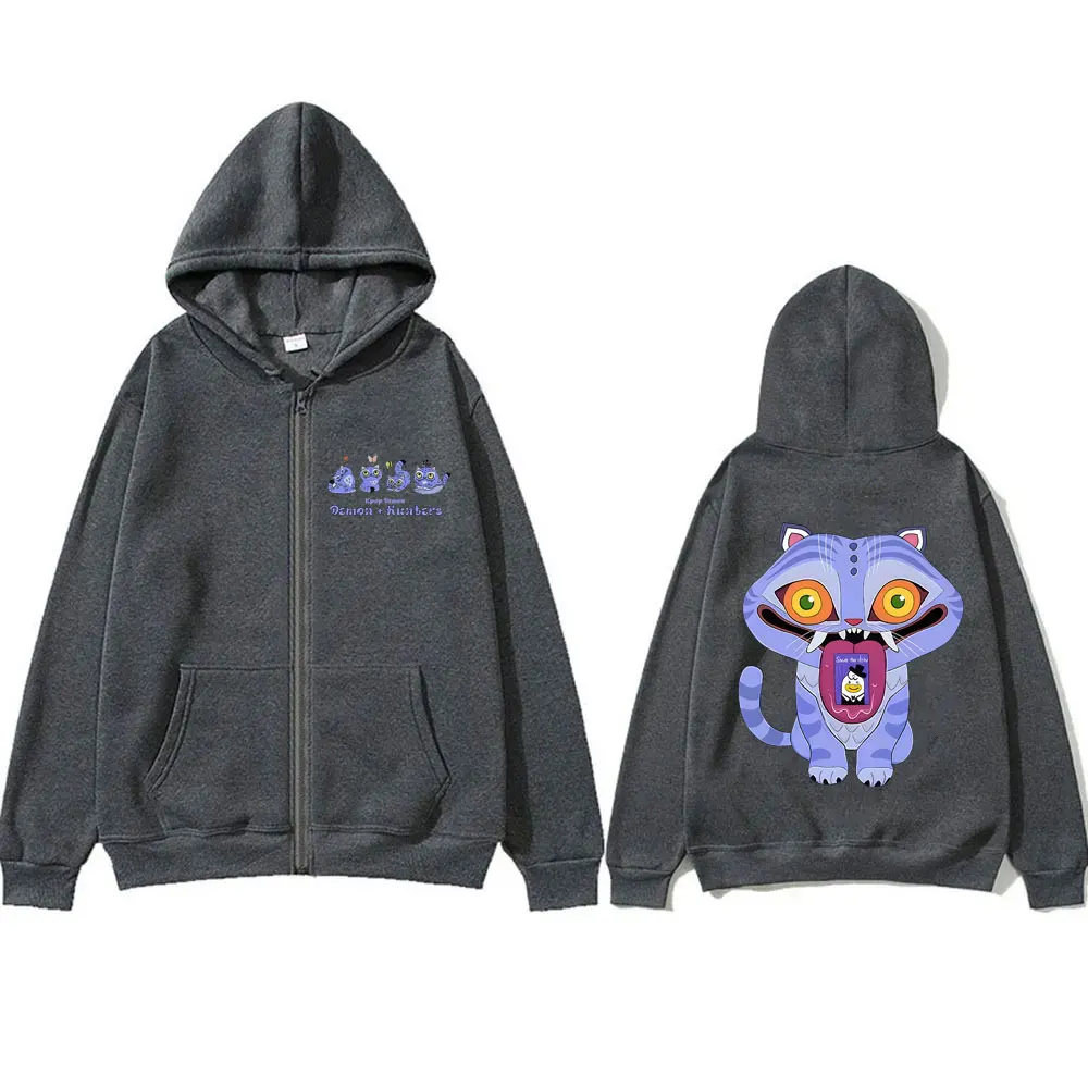 Kpop Demon Hunters Derpy Tiger Zipper Hoodie Men Women Fashion Cartoon Trend Zip Up Hoodies Male Vintage Casual Fleece Jacket