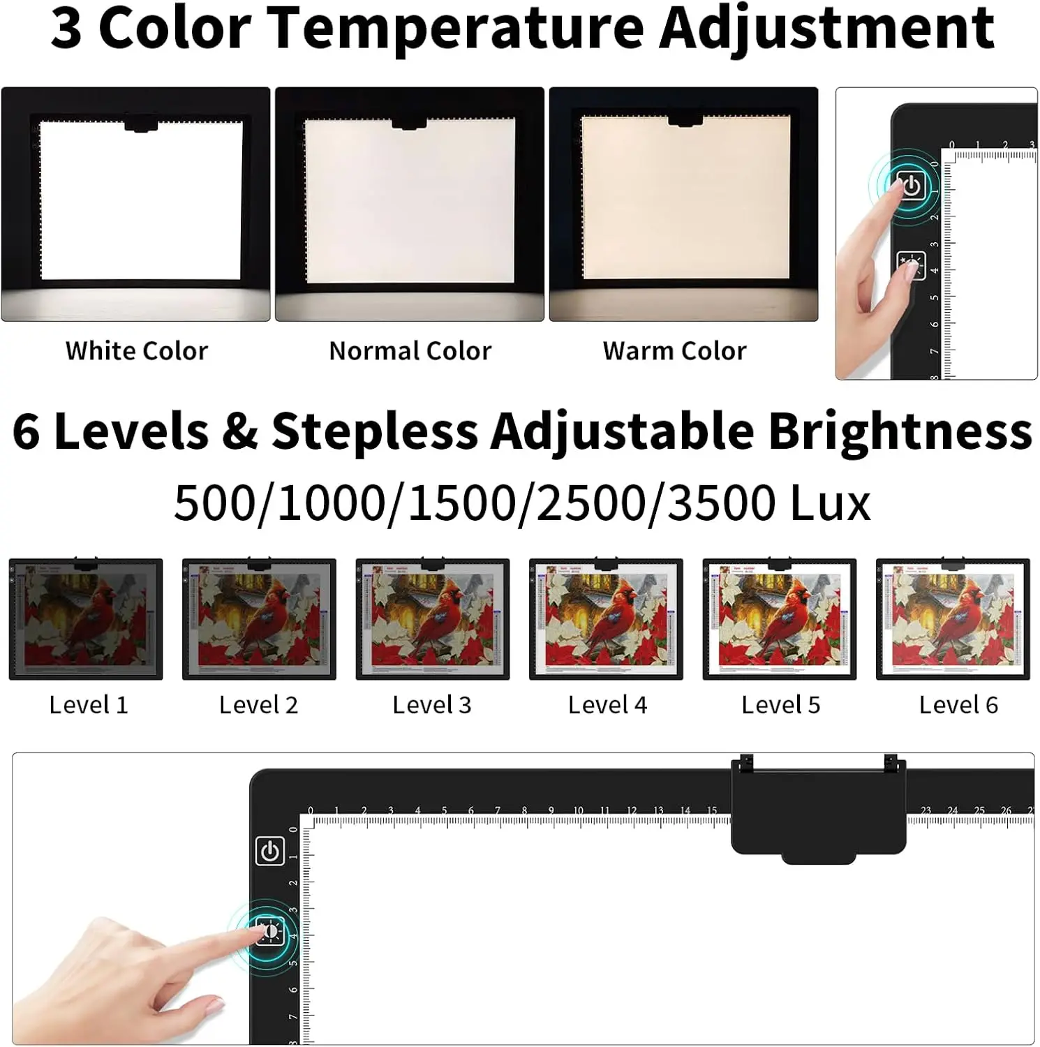 A3 LED Light Pad Rechargeable Light Board for Diamond Painting Tracing Light Box with Stand and Clip for Tracing Drawing