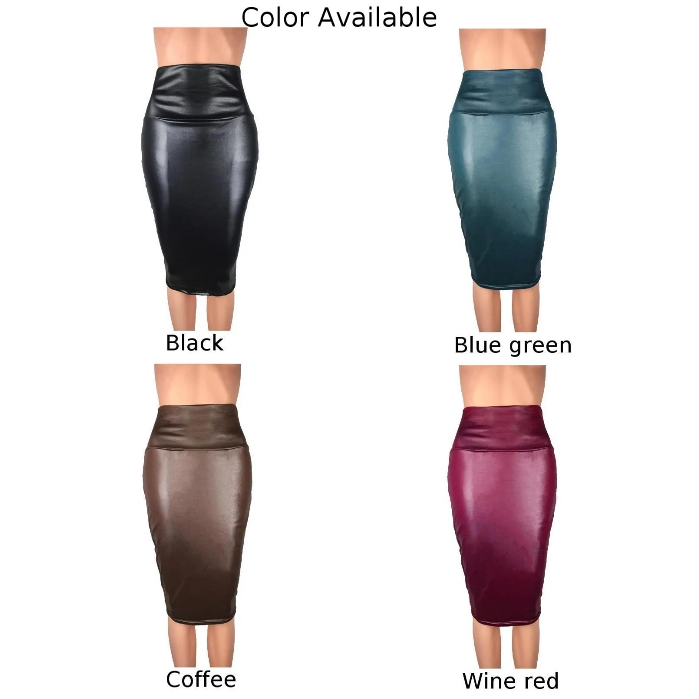 Bürorock, Rock, Kaffee, Kunstleder, hohe Taille, Bleistiftstretch, normal, leicht dehnbar, Wet-Look, Weinrot, brandneu