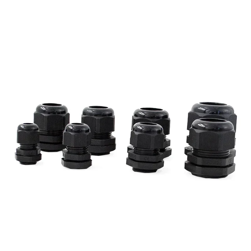 IP68 Waterproof Cable Gland Connector - 10 Pack PG7, PG9, PG11, PG13.5, PG16 Black Nylon Cable Fixing with White Seal Joint