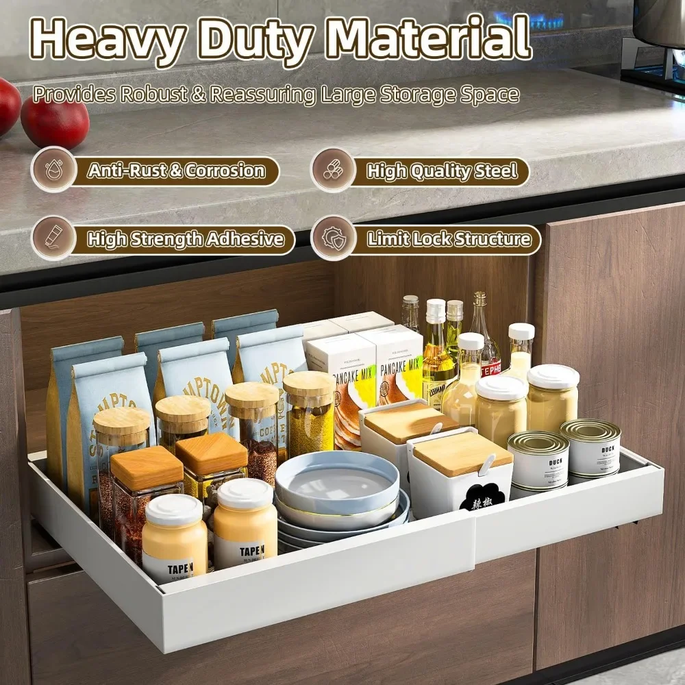 

2 Pack Pull Out Cabinet Organizer,Expandable Slide Out Drawers for Kitchen Cabinets，21" Deep Cabinet Roll Out Shelves