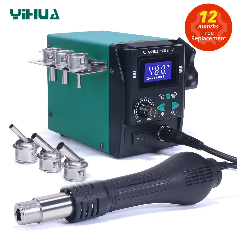 YIHUA 959D-II 700W Hot Air Gun Rework Soldering Station Easy Plug-Pull Nozzles For Mobile Phone Repair BGA SMD Welding Tools