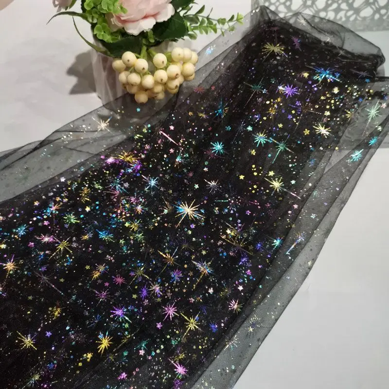 Star Tulle Fabric Butterfly By The Meter for Clothing Dress Wedding Background Decorative Gauze Cloth Sewing Soft Colorful Black
