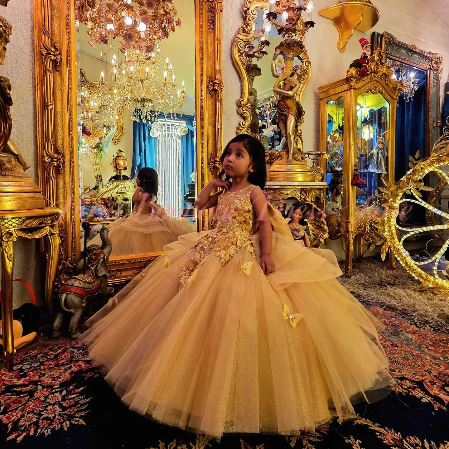 Golden Lace sundress Flower Girl Dress For Wedding Ceremonies Formal Receptions Birthday party Dance Performances Customized