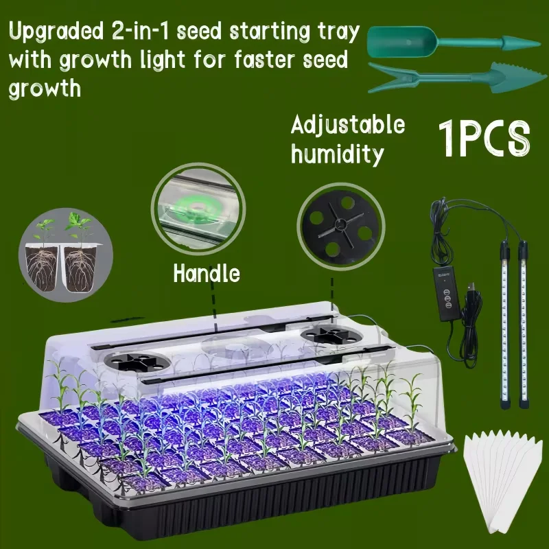 1/2Pack 40/80 Cells Seed StarterTray 2/4 LED Grow Lights Smart Timer 3 Modes Indoor Greenhouse Germination Kit for Home Gardener