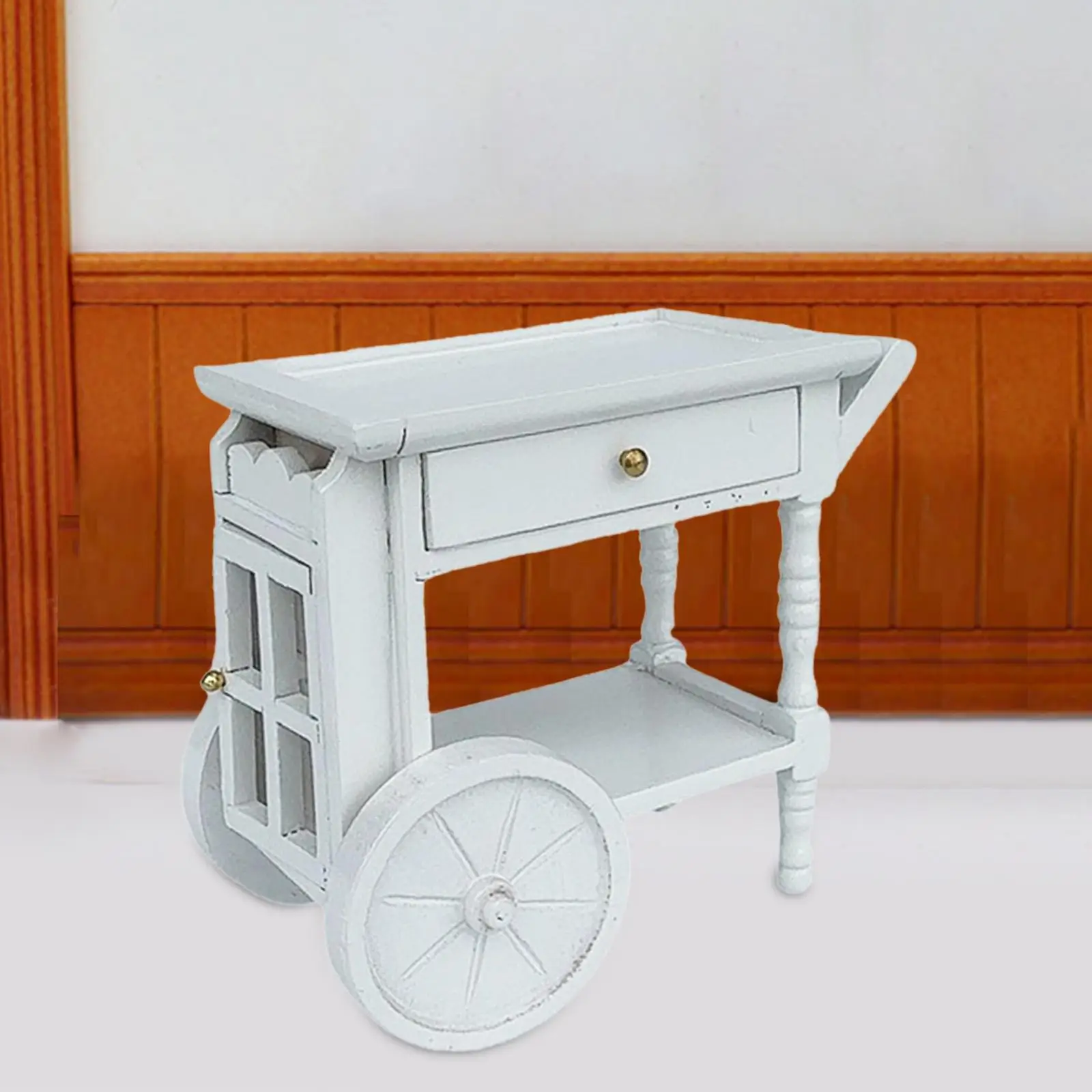 Carrinho de servir cozinha para casa de bonecas em escala 1:12, artesanato para mesa de areia, jardim de fadas