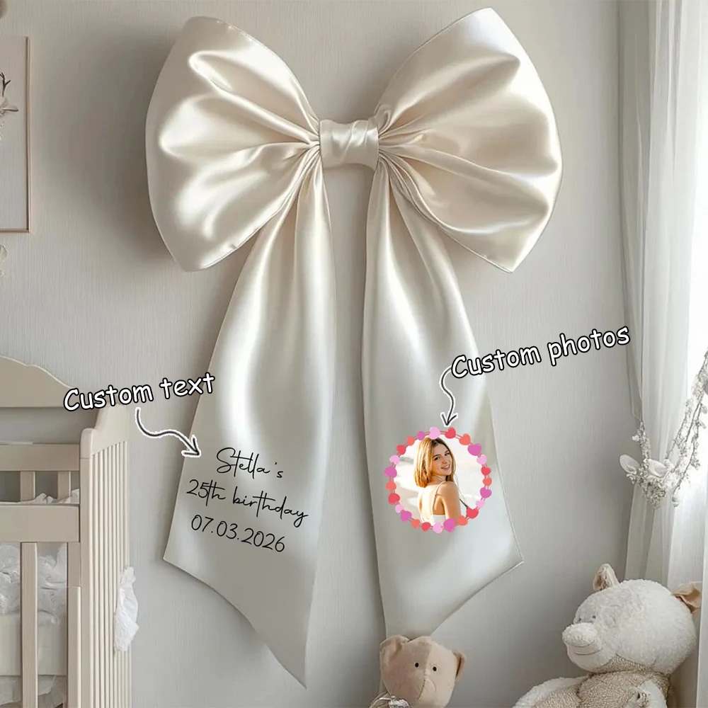 Custom Oversized Bow Holiday Decoration Customizable Personalized Name Text Photo Party Background Bow Gift Custom Bow Ribbon