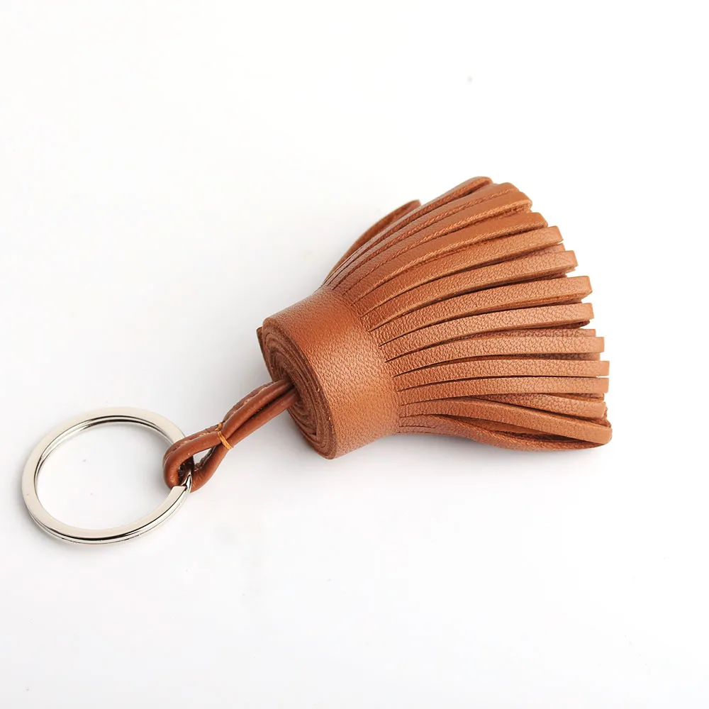 Natural Real Leather Tassel Keychain For Keys Car Key Chain Key Ring Women Bag Charm Pendant Girls