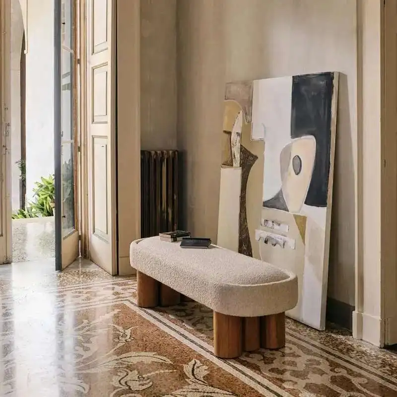 

Nordic Lamb Velvet Porch Shoe Stool Solid Wood Designer Living Room Decorative Cloakroom Sofa Ottomans Bedroom Bed Stools K