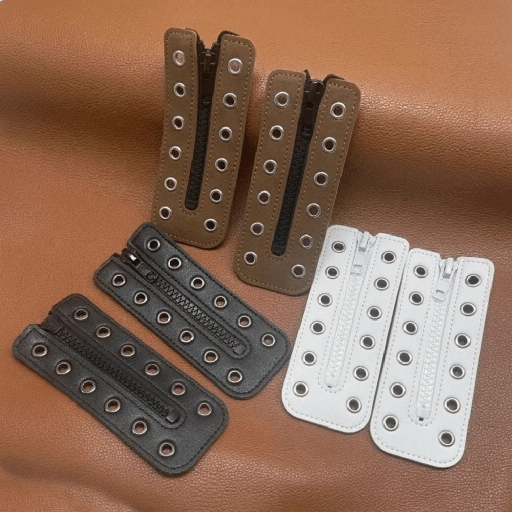 1 Pair 6 Holes Leather Lace-in Boot Zipper Inserts Adjustable Metal Eyelets Zipper Boot Laces Easy Installation Waterproof