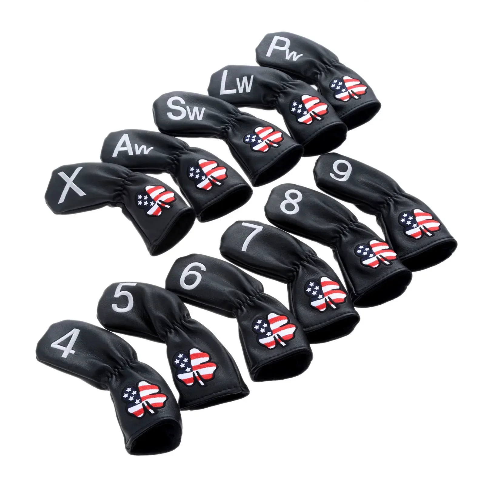 11Pcs Lucky Clover Golf Club Iron Head Covers Soft PU Leather Golf Irons Headcover Wiht Number Printed 4,5,6,7,8,9,Aw,Sw,Pw,Lw,X