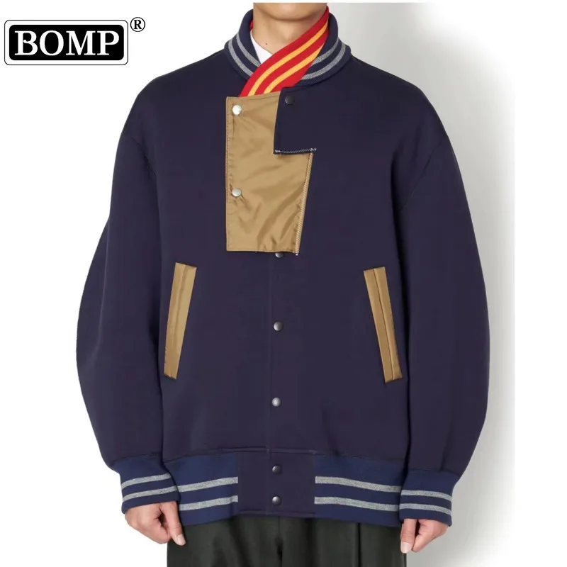 

[BOMP] Autumn Abe Run One Day Series Two Tone Splicing Thread Irregular Loose Baseball Jacket Coat New Fashion