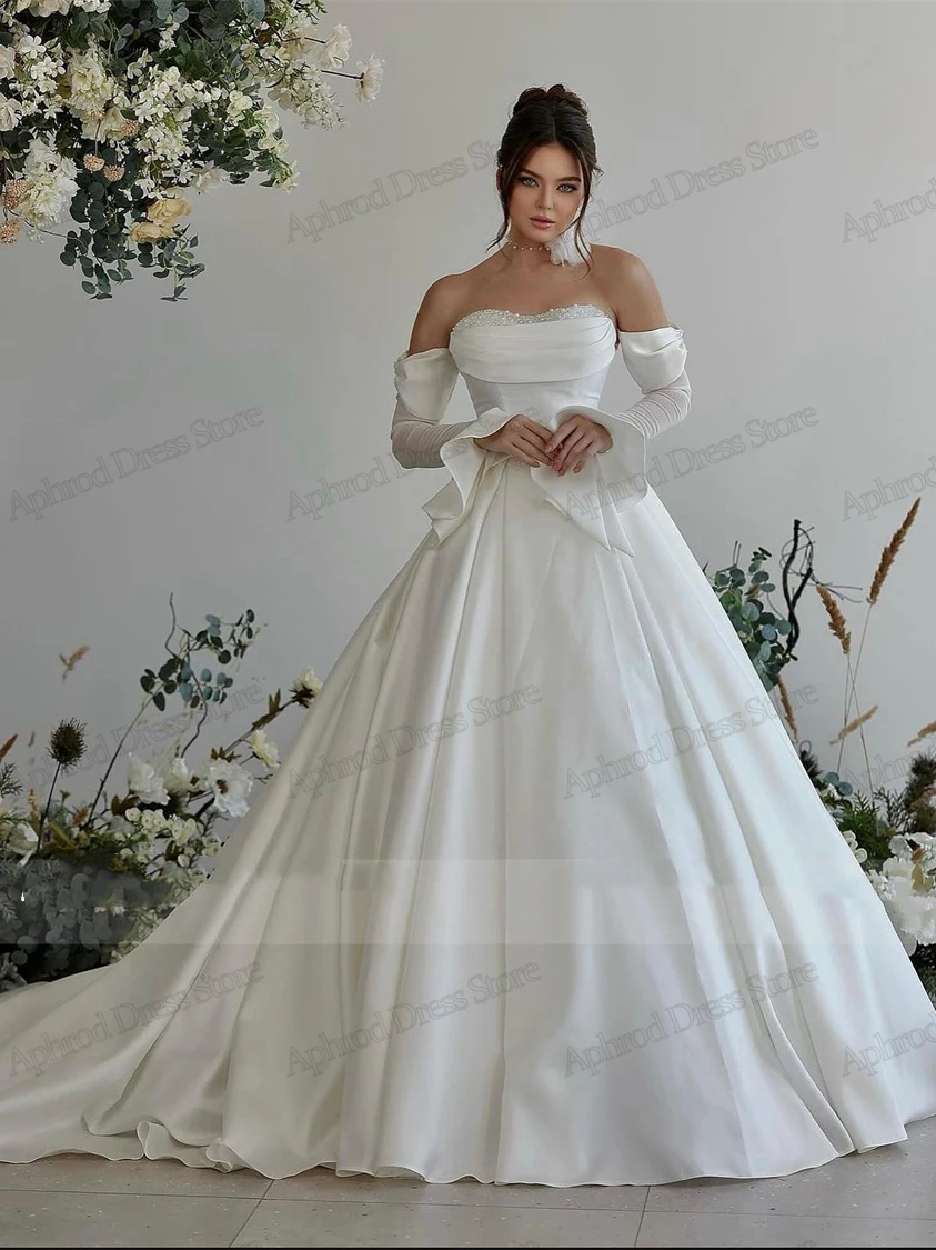 Vestidos De Novia De satén con hombros descubiertos, traje elegante De princesa con escote Corazón y Espalda descubierta, 2024