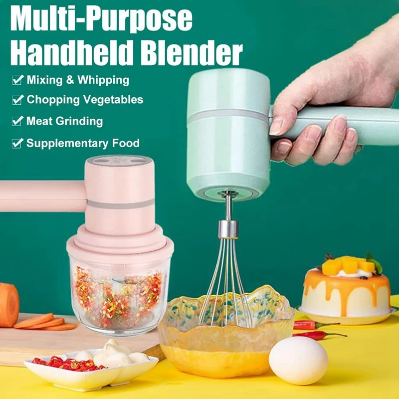 Hand Mixer Cordless Electric Blender Portable Multi-Purpose Food Beater For Mixing Eggs Whipping Cream Chopping Garlic