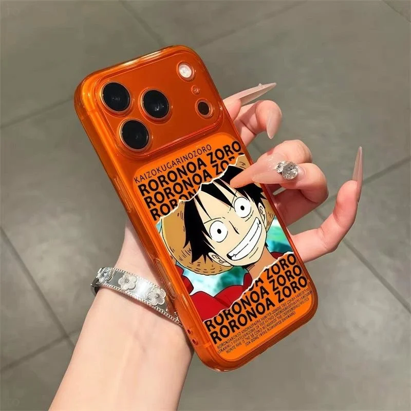 Anime Cute One Piece Monkey D Luffy Ripped Paper Text Collage Large Window Phone Case For iPhone 13 14 15 16 17 18 Pro Max Cover