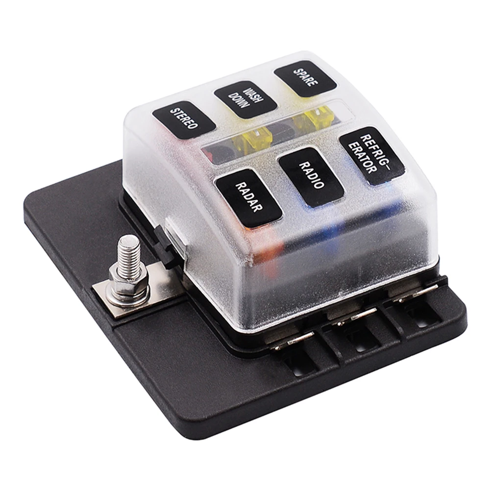 

12V-30V Fuse Box Base Car Audio Screw Nut Fuses Wiring Terminal Insert Type Material RV Bus Yacht Boat LED Indicator Easy