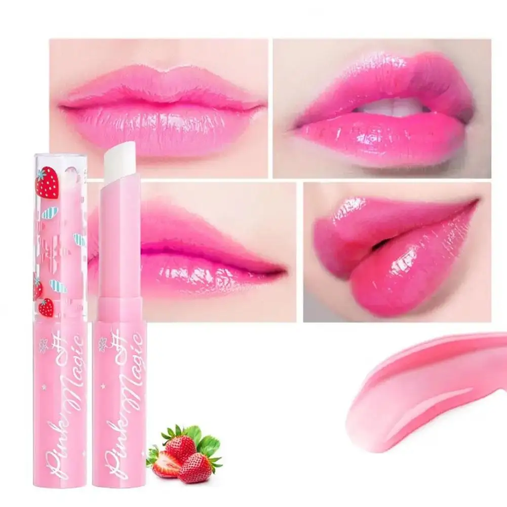 Bálsamo labial de fresa que cambia de Color, lápiz labial hidratante, bálsamo labial de larga duración, protege la nutrición Z2H0