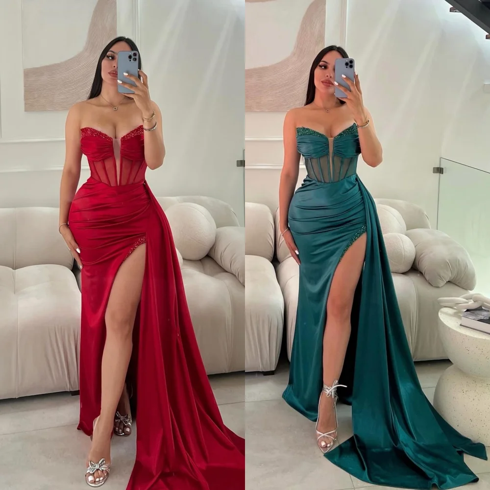 

Prom Yipeisha Simple Sweetheart Mermaid Evening Dresses Rhinestone Satin Vestido Largo Robe Longue New Year Women