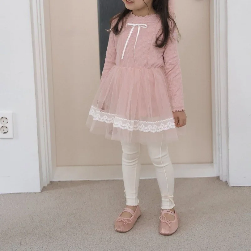 Childrens Bowknot Slim Fit Stretch Leggings 2026 Spring Fashion Cute Versatile Solid Color Long Pants for Girls