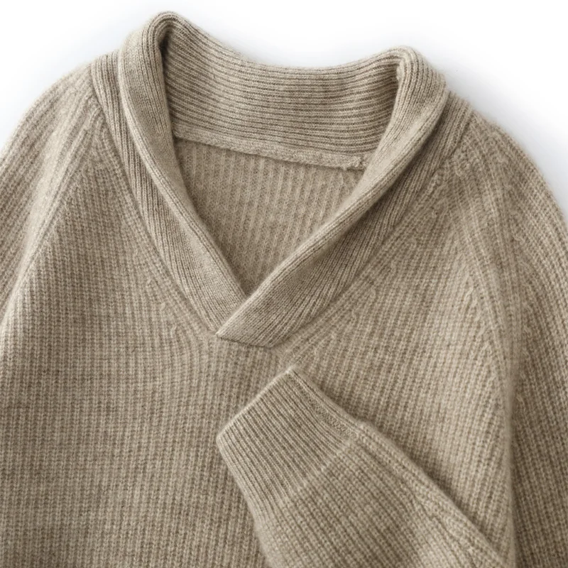 

Вязаный свитер из 100% кашемира с фруктовым воротником, осень-зима, толстый пуловер с семью иглами, мужская одежда, топы с длинными рукавами