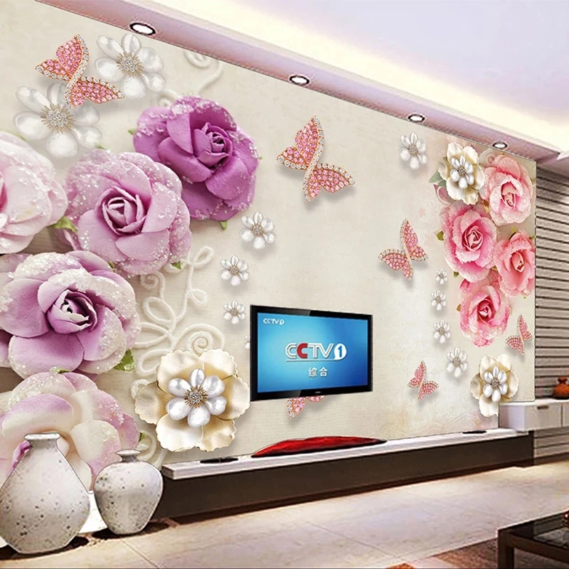Custom Photo Wallpaper European Butterfly Flower Diamond Jewelry Mural 3d Living room sofa TV background wall bedroom restaurant