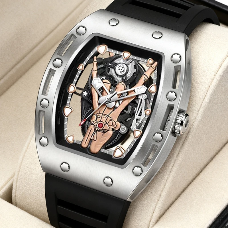 

A men's black tape cool casual niche mechanical-style quartz watch