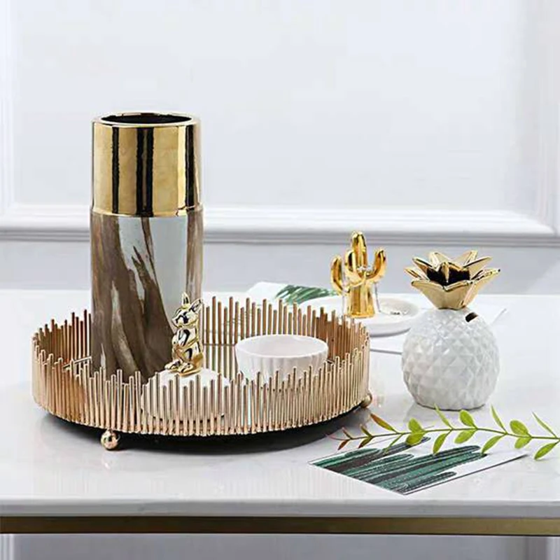 ABSJ-Luxurious Mirror Iron Tray Living Room Jewelry Cosmetic Storage Tray Exhibition Hall Display Stand Photography Props