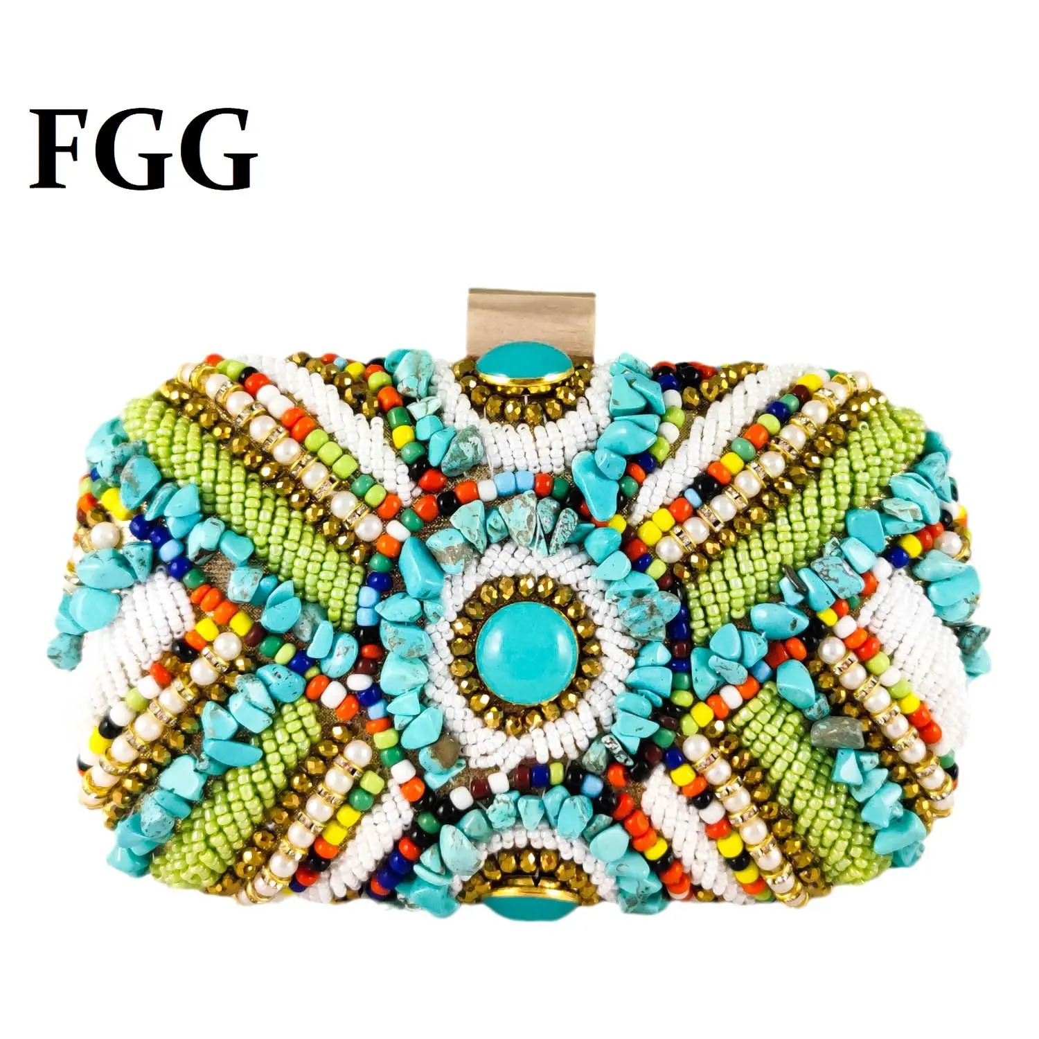 Boutique De FGG Vintage Women Beaded Evening Bags Colorful Beading Party Dinner Wedding Clutch Handbags Bolsos De Fiesta Mujer