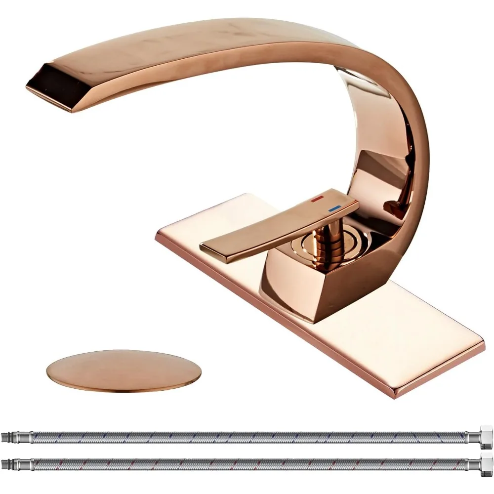 صنبور حوض الحمام بمقبض واحد باللون الذهبي الوردي مع تصميم فريد لصنبور خلاط حوض الغرور النحاسي