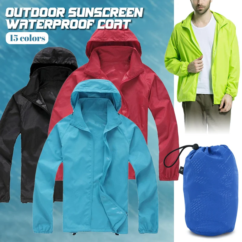 Men Women Quick-drying Jacket Thin Unisex Waterproof Raincoat Outdoor Hiking Cycling Sunscreen Jacket Ultra-Light Rainproof Coat