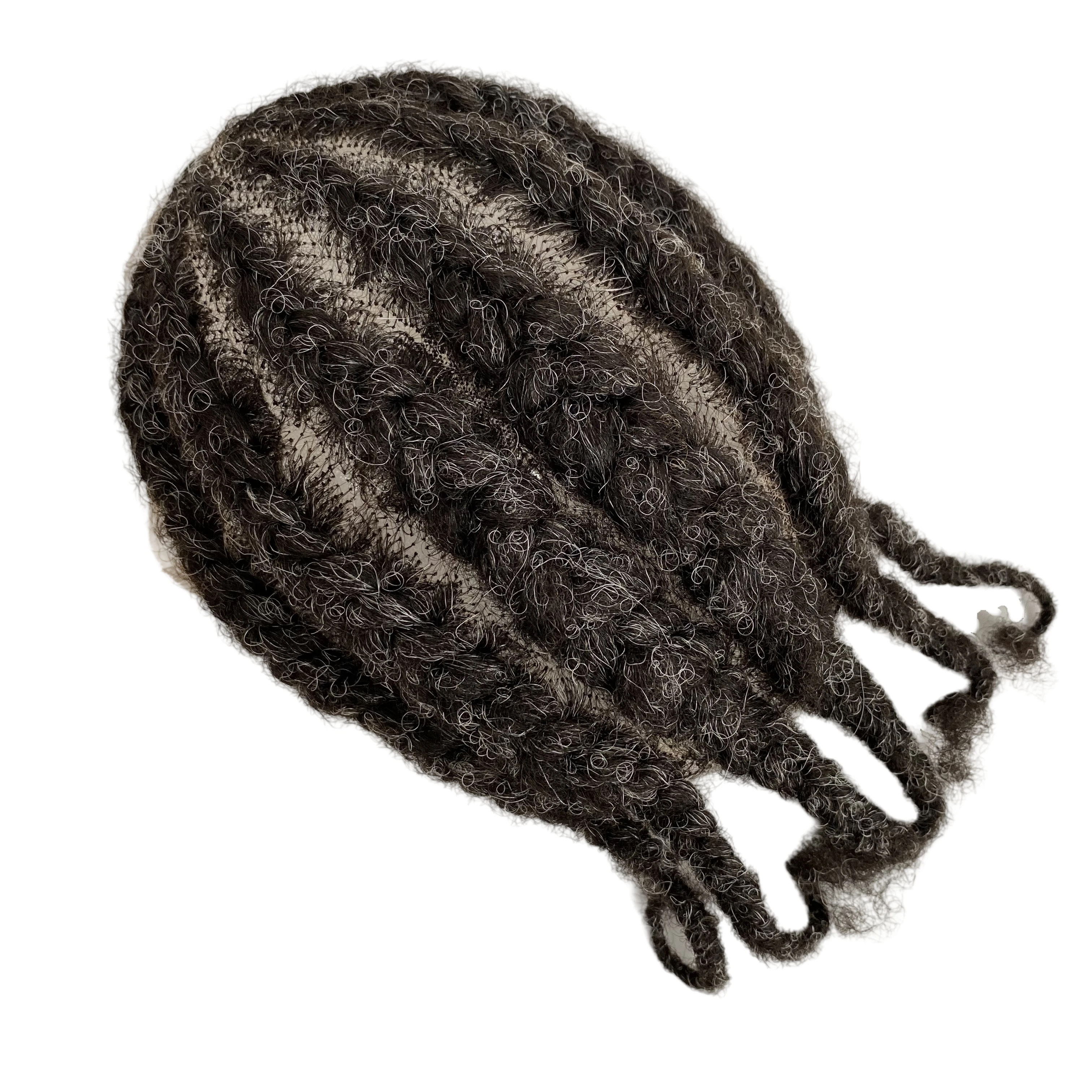 

Indian Virgin Human Hair Replacement Root Afro Corn Braids #1b/grey Full Lace Toupee for old Black Man