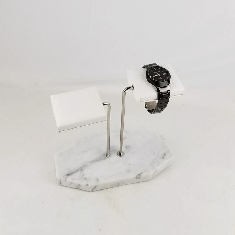 Imagem -05 - Marble Base Gold Support Rod Ver Stand Display Stand Couro pu Branco Relógio Duplo Armazenamento de Jóias