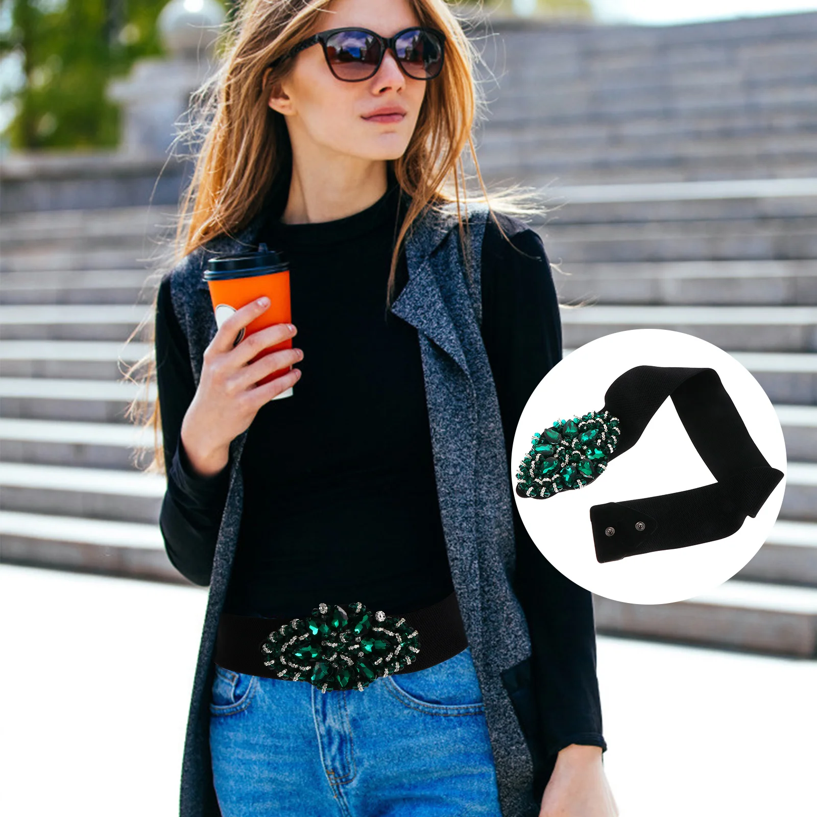 

1pc Elastic Waist For Dress Cummerbund Women Rhinestone Stretch Dress Skirt Coat Girdle Lady Cummerbund Wide Waistband