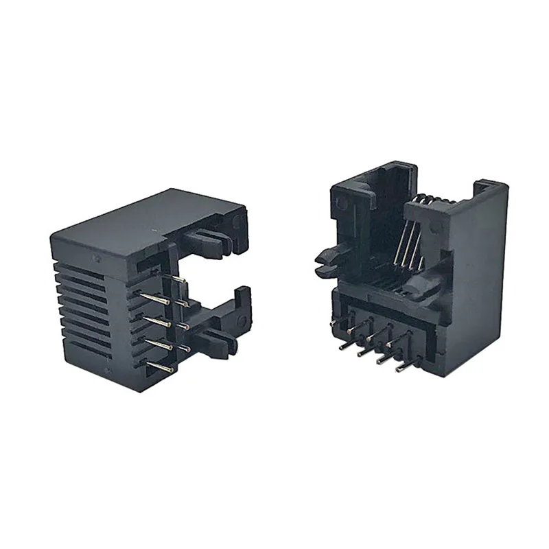 RJ45 network interface 5321 socket 8P8C round pin 90-degree bend plug all-plastic network cable crystal head female socket black