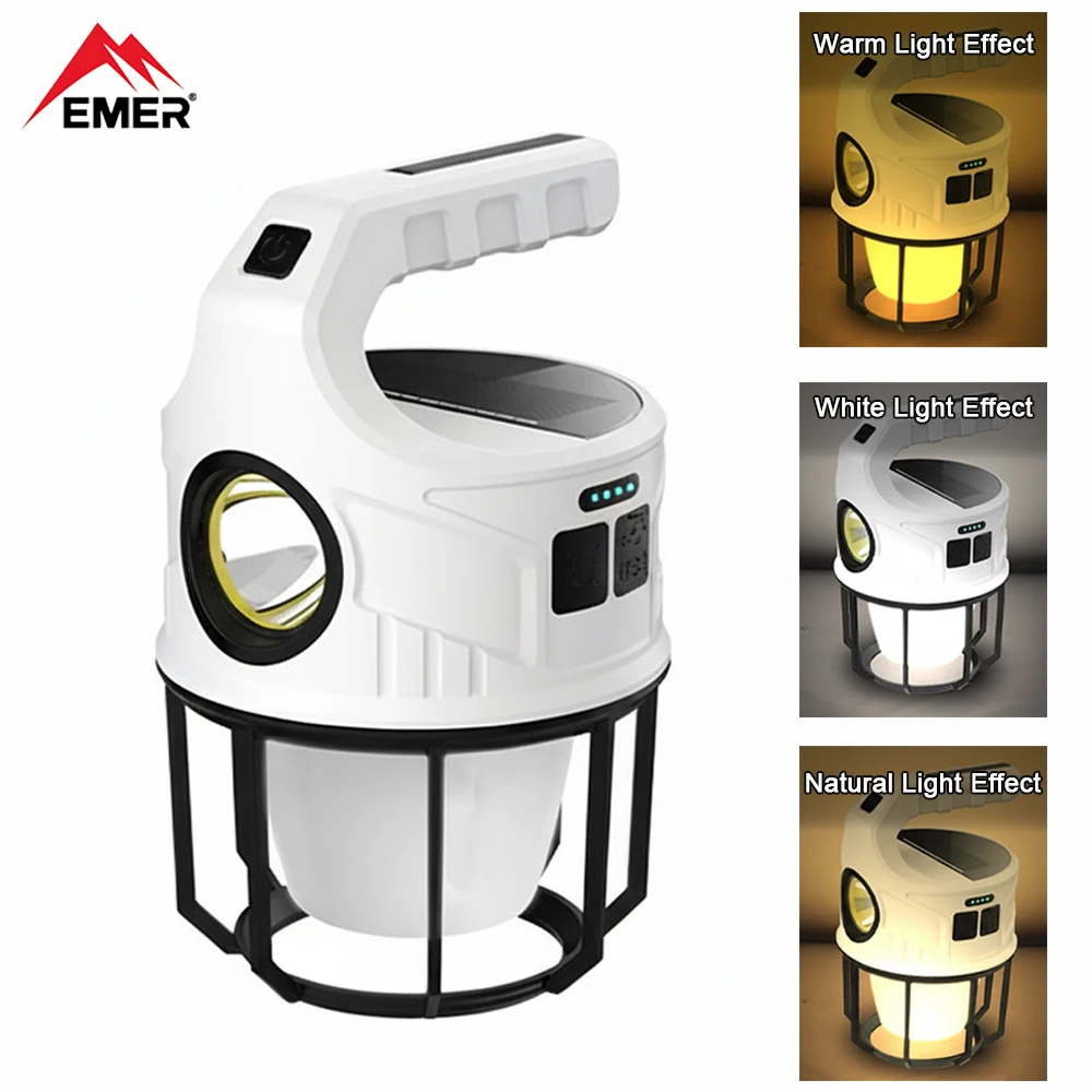 

EMER Многофункциональные солнечные фонари для кемпинга Перезаряжаемый фонарик Открытый водонепроницаемый портативный аварийный светильник с крючками