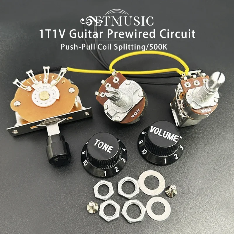 1T1V or 2T1V Coil Splitting Guitar Wiring Harness Prewired Circuit 5-Way Blade Switch/Push Pull-500K Switch Guitar Harness