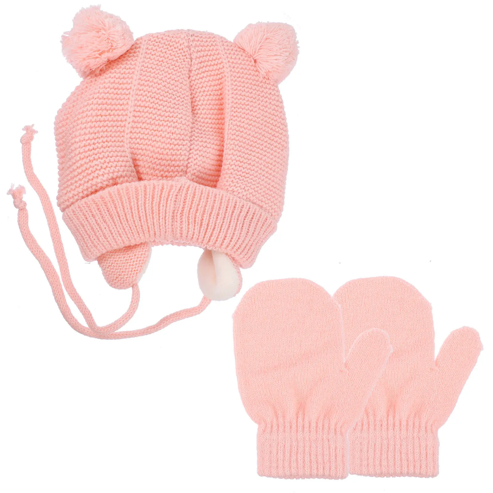1 conjunto de chapéu de inverno luvas conjunto bebê malha pompom orelha aba boné recém-nascido quente gorro crochê traje para o natal foto adereços