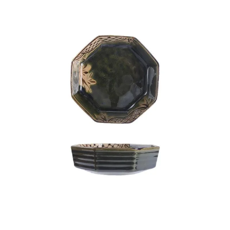 

Ceramic Woven Porcelain Plate, Hand-painted Simple Square Hexagonal Plate